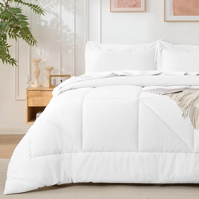 5 Pieces Twin Comforter Set - Utral Soft Microfiber Bedding Set, Thick Duvet Insert Bed in a Bag Without Rustling Noise for All Season, White (68"x88")