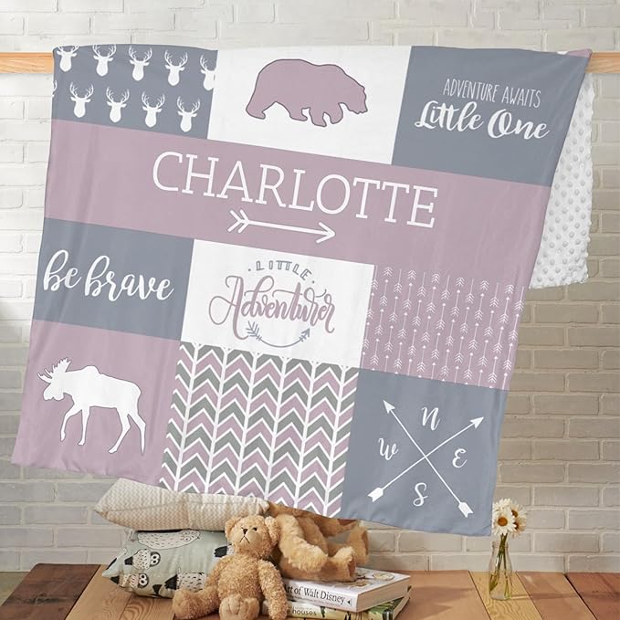 Personalized Name Blankets for Baby, Custom Blankets for Infant Toddler, Babys Gifts for Birthday Gifts for Girls Kids Teen New Mom, Essential Newborn Items, Light Purple, 35"x45"