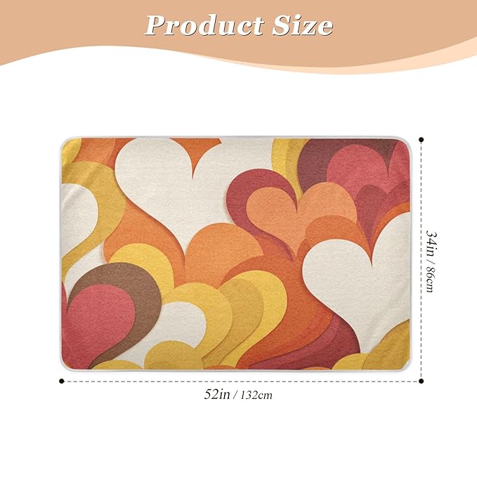 Waterproof Bed Pad Reusable Changing Pad Toddler Mattress Protector Large Pee Pad Baby Diaper Pad Soft Washable Liner Orange Abstract Hearts