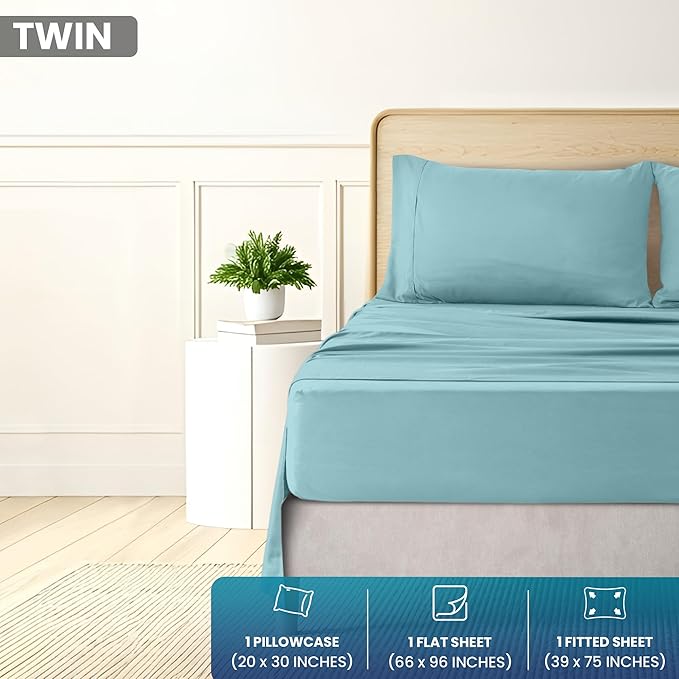 Utopia Bedding Twin Sheets Set - Brushed Microfiber - Soft Bed Sheets for Twin Size Bed Set - Includes 1 Fitted, 1 Flat, & 1 Pillow Case - Deep Pocket (Spa Blue)