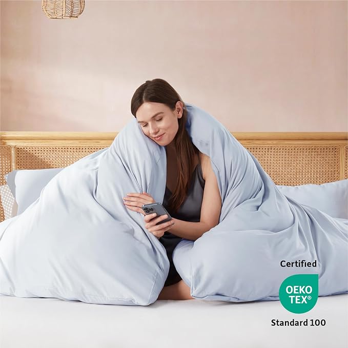 Nestl Twin Duvet Cover Set with Comforter Insert - Ice Blue 3 Piece 68x90 Duvet Cover & 1 Pillow Sham with White Quilted Down Alternative Comforter, Ultra Soft, All Season