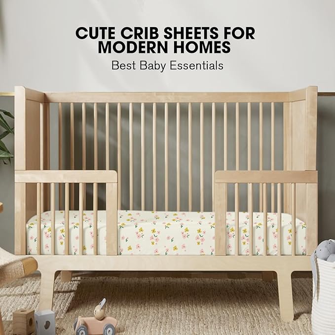 Little Grape Land Crib Sheets 2 Pack for Boys and Girls, Baby Neutral Crib Fitted Sheets for Standard Crib & Toddler Mattress, Super Soft Breathable Fitted Crib Sheet Set, Yellow Petal