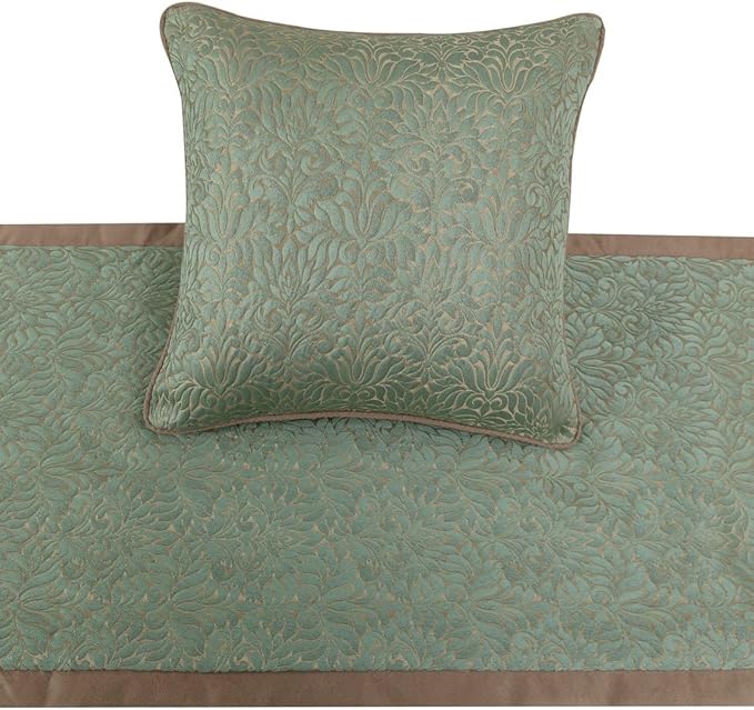 The HomeCentric King/Queen/Twin Blue & Beige Decorative Queen 74"x18" Bed Runner with Pillow Cover, Damask Bed Scarf on Jacquard Fabric - Arabella