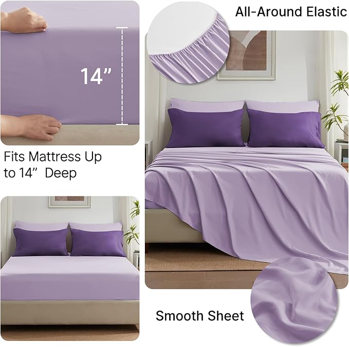 Anluoer Queen Comforter Set,Dark Purple&Light Purple Bed in a Bag 7 Piece,Lightweight Bedding Set with Down Alternative Fill,Bed Set Includes Comforter, Fitted Sheet, Flat Sheet,Pillowcases and Shams
