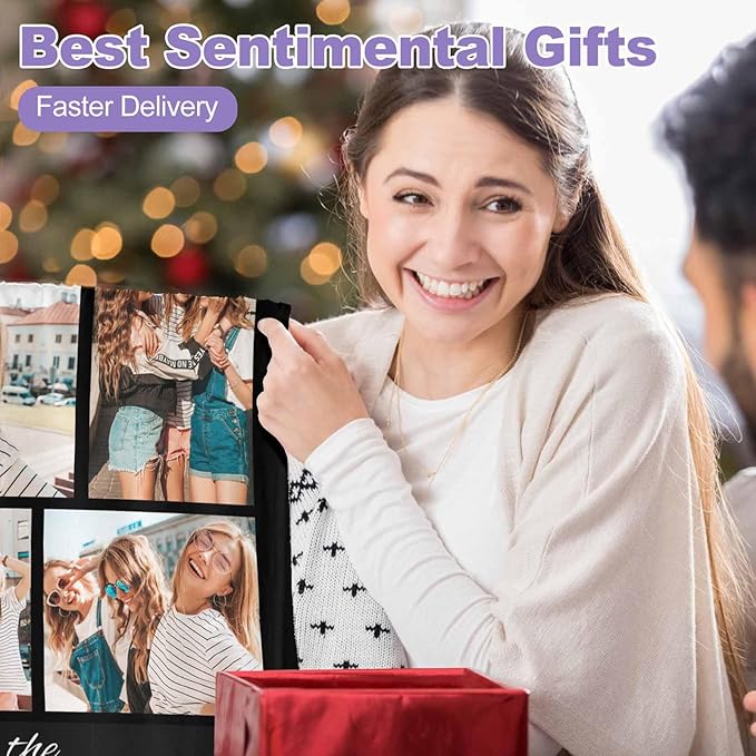 Custom Picture Blankets - 8 Photos Customize Best Friend Forever Blanket for Women Gifts