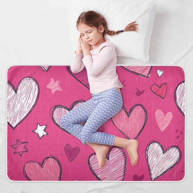 Waterproof Bed Pad Reusable Changing Pad Toddler Mattress Protector Large Pee Pad Baby Diaper Pad Soft Washable Liner Hot Pink Hearts and Stars