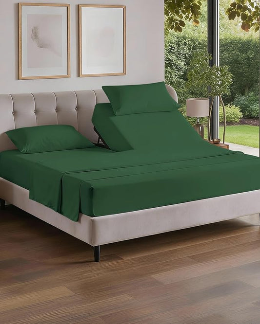 Flex Top Split Head King 4 Piece Sheet Set - Comfy Breathable & Cooling Bed Sheets Set - Hotel Luxury Bedding for Women, Men, Kids, Teens, Boys & Girls - Deep Pockets, Soft - Oeko-Tex - Emerald Green