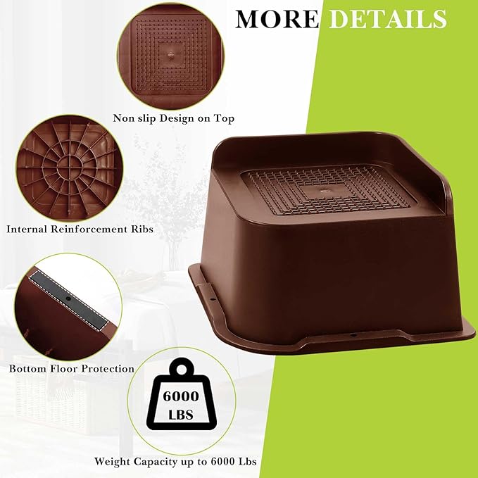 Bed Risers 1 inch, 2 inch, 3 inch, 4 inch, 6 inch, 8 inch Heavy Duty, Oversized Furniture Riser for Couch Sofa Table Chair Leg Frame Dorm, Support up to 6000 Lbs (Chocolat Brown 4 Pack, 3 inch)