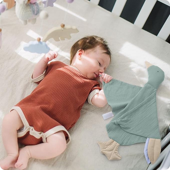 Organic Muslin Cotton Goose Loveys Soft Breathable Newborn Security Blanket with Tags, Soft for Baby Boy Girl, Neutral Muslin Fabric for Comfortable Sleep & Play, Ideal for Newborns, Toddlers