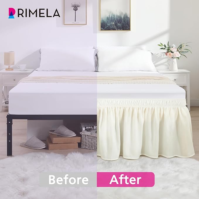 RIMELA Bed Skirts Full Size Cream Dust Ruffle 15 Inch Drop, Wrap Around Elastic Adjustable Bedskirt, Bed Skirt for Adjustable Bed Base, Soft Durable Fabric Machine Washable Easy to Install