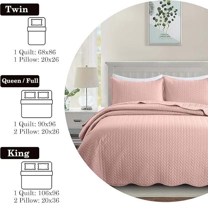 MOONLIGHT20015 Twin Quilt Bedding Set (68” x 86”) - Bulk Pack of 10 Wholesale for Hotels, Guest Bedroom & Airbnbs - Lightweight Microfiber Reversible Embossed Quilts Bedspreads (Peach)