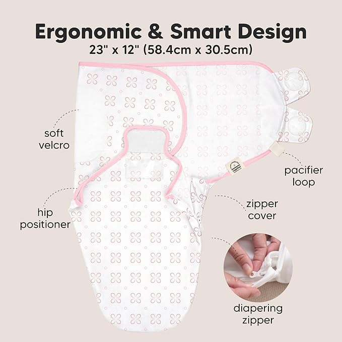 Baby Swaddle Sleep Sacks with Zipper - 3-Pack Swaddles for Newborns 0-3 Months, Infant, Baby Girls, Boys, Soft & Durable Newborn Sleep Sack, Easy Diaper Change Swaddling Blanket (Blossom, OS)