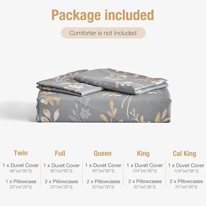 Lekesky Queen Duvet Cover Set, Gold Floral Duvet Cover Queen Size, 3 Pieces Grey Bedding Sets with Zipper, Ultra Soft Microfiber Reversible Queen Size Comforter Cover with 2 Pillowcases 20"x26"