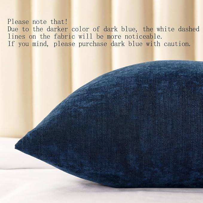AMBERIS 2 Pillowcases (45×45cm)(Without Insert) Dark Blue, Chenille Soft No Fading Modern 2 Pillowcases (Without Insert)