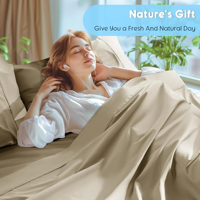 SONORO KATE 100% Egyptian Cotton Sheets Set, Extra Deep Pocket up to 18"-24",1000 High Thread Count, Soft & Breathable 5-Star Hotel Sateen Bed Sheets - 4 PC (Linen,King)