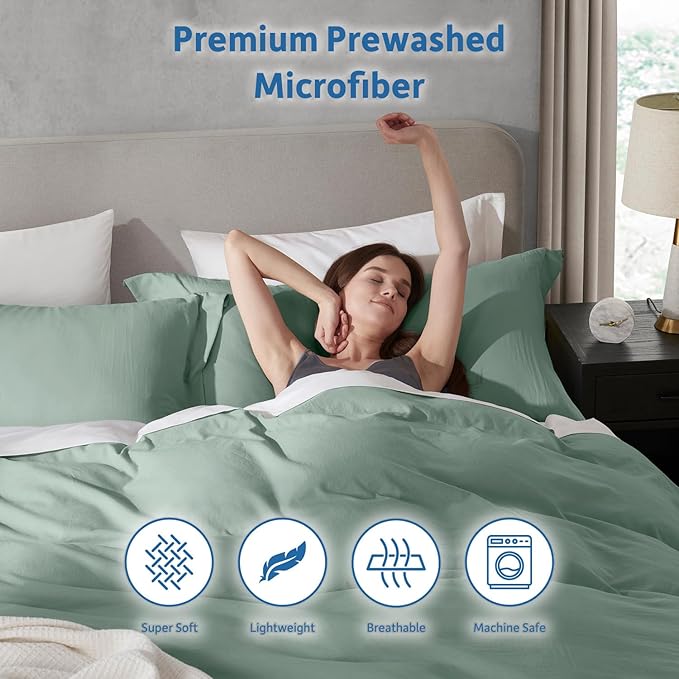 Nestl Sage Green Duvet Cover Queen Size - Soft Prewashed Queen Duvet Cover Set, 3 Piece, with Zipper Closure, 1 Duvet Cover 90x90 inches and 2 Pillow Shams