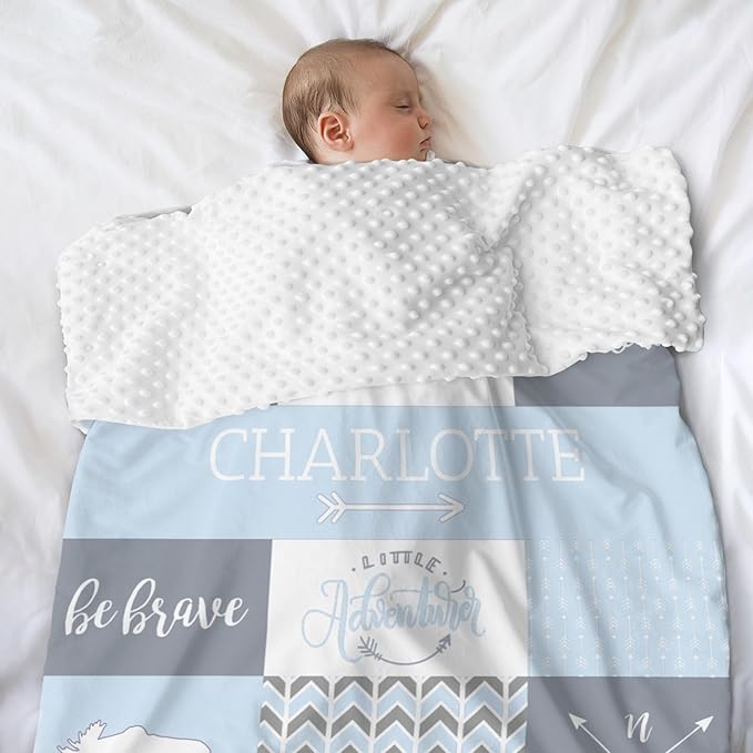 Personalized Baby Blanket Cute Animal Blanket for Girls - Soft Double Layer with Dotted Backing, Toddler to Newborn, Shower Gifts, Light Blue (35 X 45 inches)