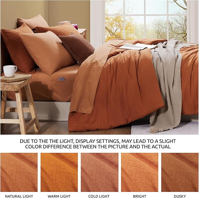 WRENSONGE Full Size Comforter Sets, 7 Pieces Soft Burnt Orange Fall Bed in a Bag with Fitted Sheet, Flat Sheet, 2 Pillow Shams, 2 Pillowcases, Warm Bedding Sets for All Seasons