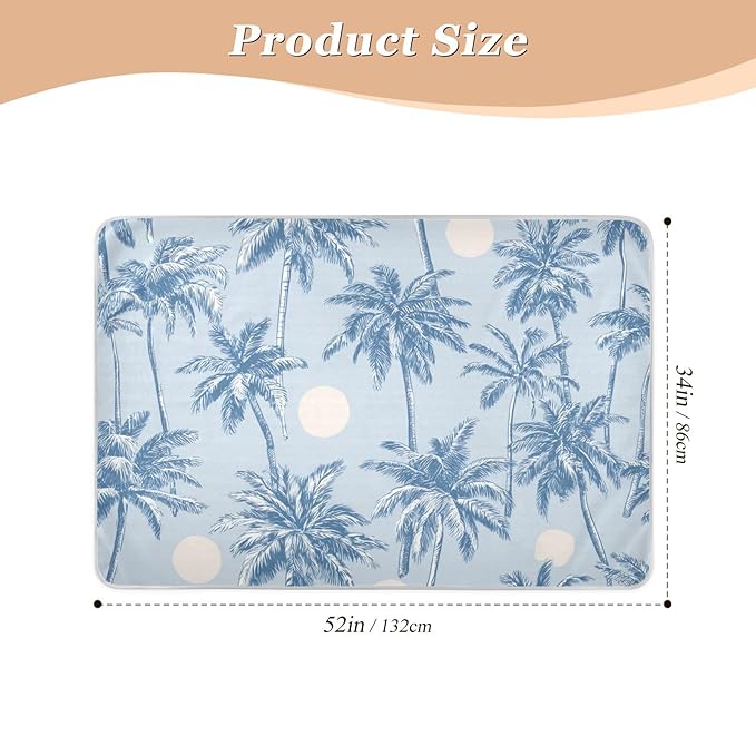 Waterproof Bed Pad Reusable Changing Pad Toddler Mattress Protector Large Pee Pad Baby Diaper Pad Soft Washable Liner Light Blue Palm Trees and Sun