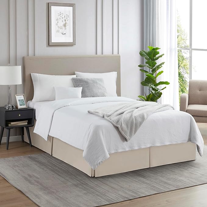 Nestl Linen Bed Skirt Cal King Size - Cal King Bed Skirt 14 Inch Drop - Brushed Microfiber Bed Skirts - Hotel Quality Pleated Bed Skirt - Shrinkage & Fade Resistant