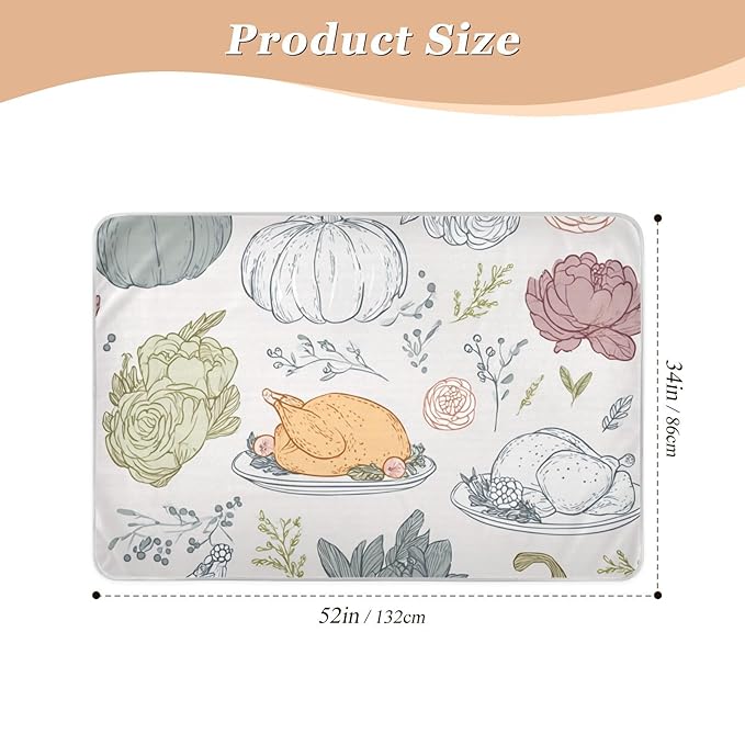 Waterproof Bed Pad Reusable Changing Pad Toddler Mattress Protector Large Pee Pad Baby Diaper Pad Soft Washable Liner White Thanksgiving Pumpkin Food