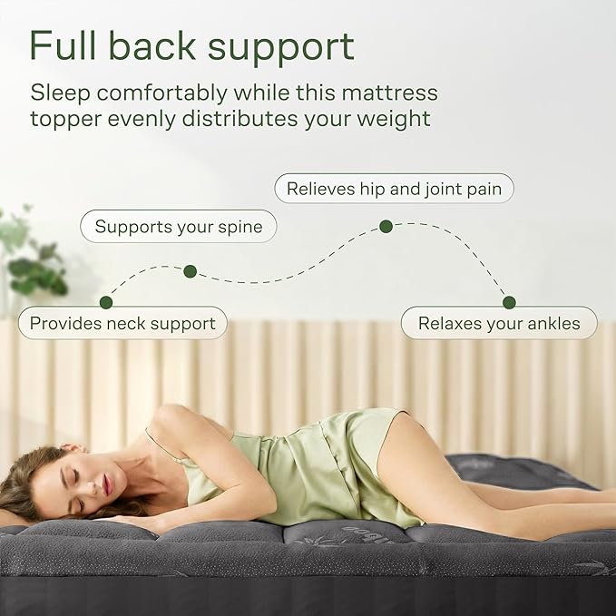Ultra Soft Queen Size Mattress Topper - Viscose Made from Bamboo Pillow Top Mattress Pad for Back Pain Relief - Naturally Cooling for Hot Sleepers, Dark Gray