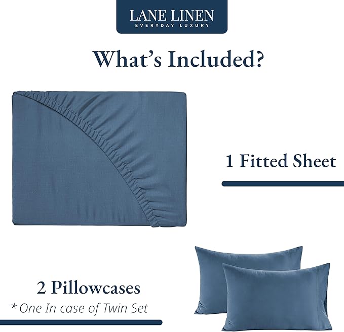 LANE LINEN Queen Fitted Sheet, 100% Organic Cotton Fitted Bed Sheets, Soft & Comfy Naturally Cooling Eco Friendly All Weather Fitted Sheets Queen Fits Mattress Upto 15" Deep- Navy (Cases Included)