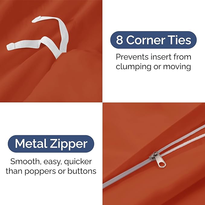 Duvet Cover King Size - Extra Soft King Size Duvet Cover - Lightweight & Breathable - Easy Care & Fade Free with Zipper Closures & Ties - 104" x 90" Inches - (Terracotta) Comforter Not Included
