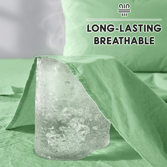 SONORO KATE 100% French Pure Linen Sheets, Breathable and Durable Linen Sheets, Anti-Tear Linen Bed Sheets, Machine Washable, 16 Inch Deep Pocket - 4 Piece (Green, California King)