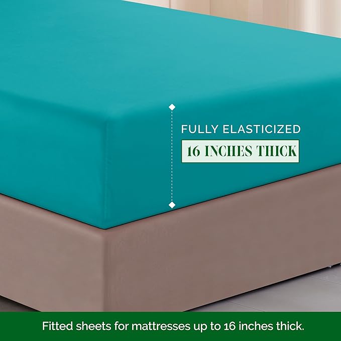 Elegant Comfort Luxurious 1500 Premium Hotel Quality Microfiber Three Line Embroidered Softest 4-Piece Bed Sheet Set, Wrinkle and Fade Resistant, Twin/Twin XL, Turquoise