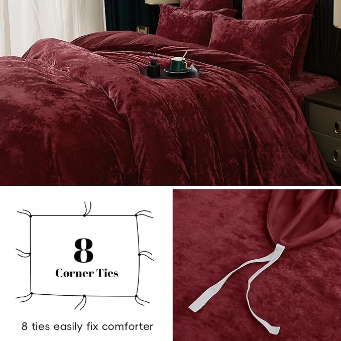 PHF Truly Velvet Duvet Cover Set California King Size, 3pcs Ultra Soft Breathable Comforter Cover Set, Luxury Cozy Duvet Cover with Pillow Shams Bedding Collection, 104" x 98", Wine Red