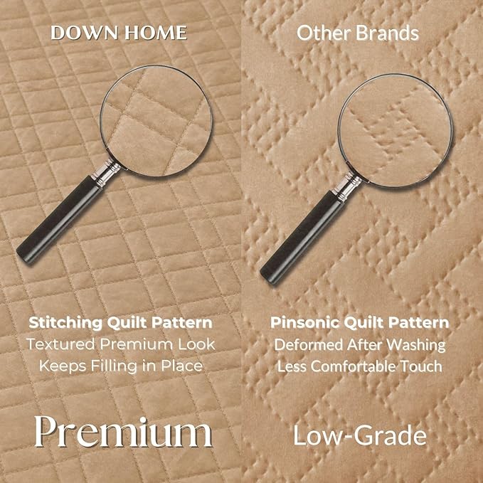 King Quilt Set with Shams Lightweight Quilted Bedspread Coverlet Thin Comforter Bed Cover Vintage Washed Quilted Blanket for All Season, Brushed Microfiber Diamond Stitching, Brown, 104"x92"