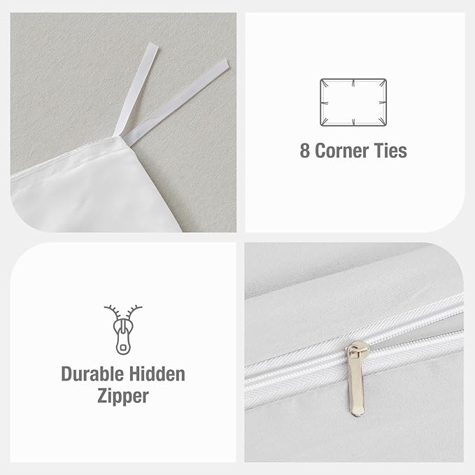 Lekesky Queen Size Duvet Cover Set, White Duvet Cover, Ultra-Soft Microfiber 3 Pieces Comforter Cover with Zipper and Corner Ties, Includes 2 Pillowcases 20"x26"