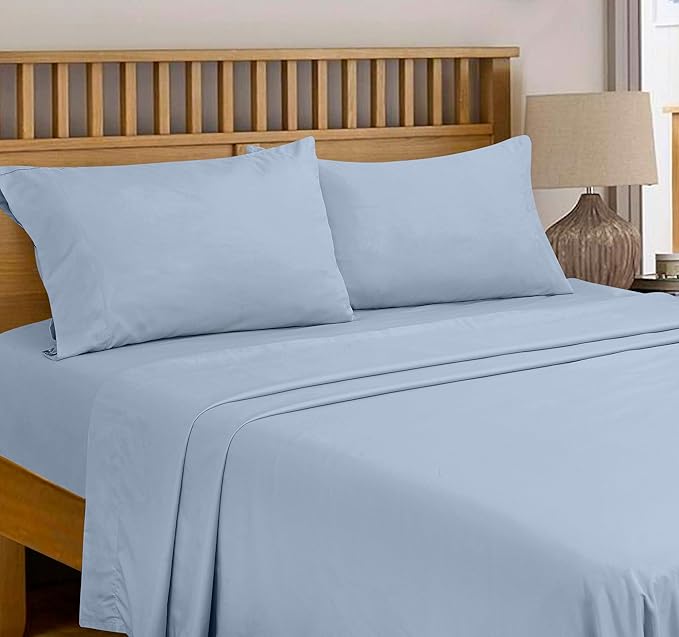 Royale Linens 300 Thread Count 100% Long Staple Combed Cotton Flat Sheet - Super Soft - Top Sheets - Cal King Flat Sheet Sold Separately - Breathable, Cool & Crisp Sheets Only (Cal King, Lake Blue)
