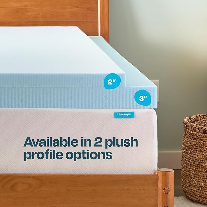 LINENSPA Memory Foam Mattress Topper - 3 Inch Gel Infused Memory Foam - Plush Feel - Cooling and Pressure Relieving - CertiPUR Certified - Dorm Room Essentials - Full Size