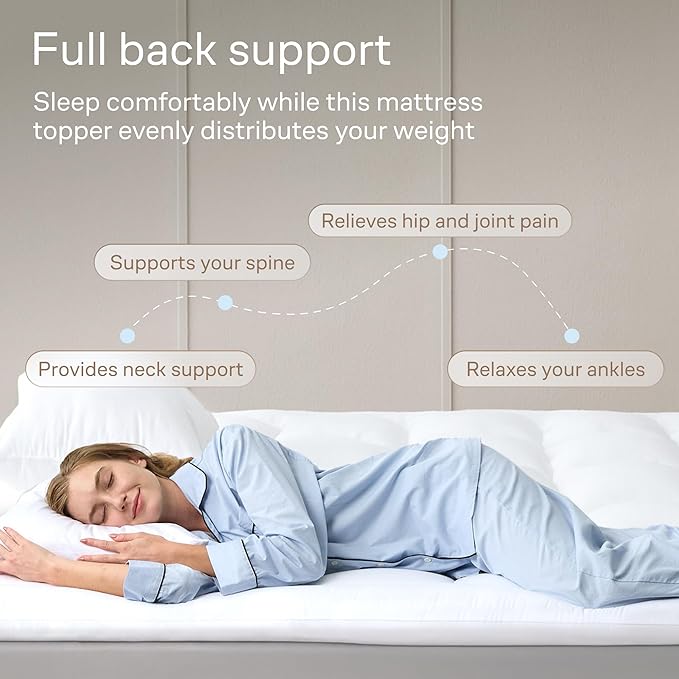 Ultra Soft Twin XL Mattress Topper - Cloud-Like Mattress Pad for Back Pain Relief - Breathable Cooling Material for Hot Sleepers, White