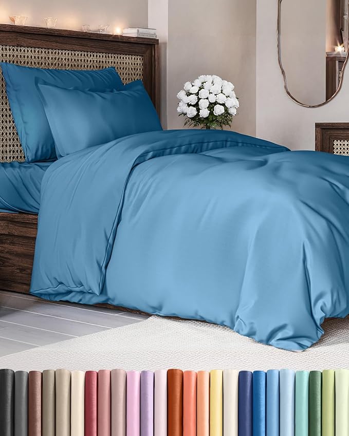 Duvet Cover Twin/Twin XL Size - Extra Soft Twin/Twin XL Size Duvet Cover - Breathable, Easy Care and Fade Free with Zipper Closures & Ties - 68" x 90" Inches - (Denim Blue) Comforter Not Included