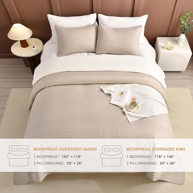 Lady Ann Cal King Bedspreads Set 118“x106”, Linen Feel King Size Quilt Set for Bed, Lightweight & Soft Farmhouse Coverlet All Season Quilted Bedding Sets 3Pcs (1 Soft Quilt and 2 Pillowshams)