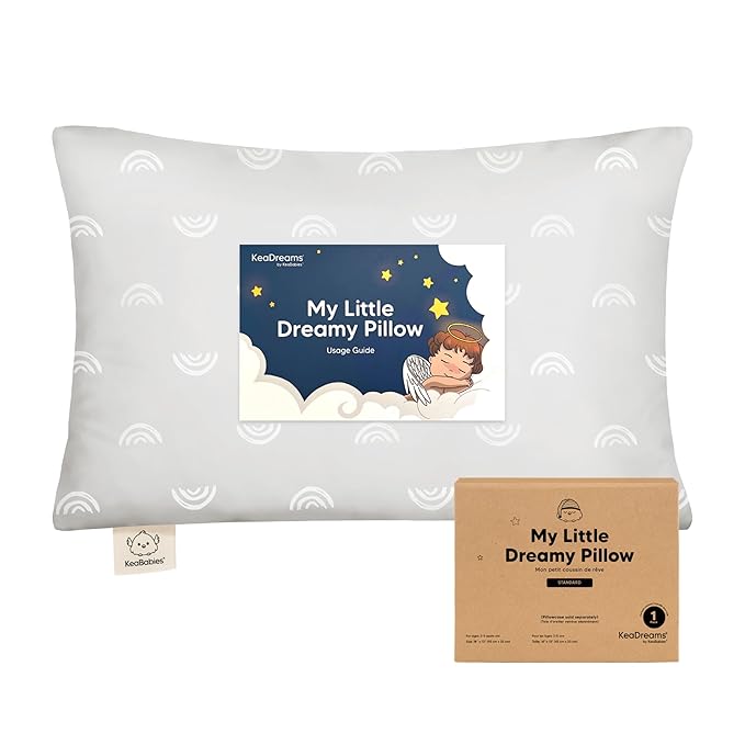 KeaBabies 1-Pack Toddler Pillows 2 Year Old to 5-13x18 Soft Organic Cotton Kids Pillow for Sleeping, Travel, School, Daycare, Nap, Toddler Bed, Machine Washable, Without Pillowcase (Gray Rainbow)
