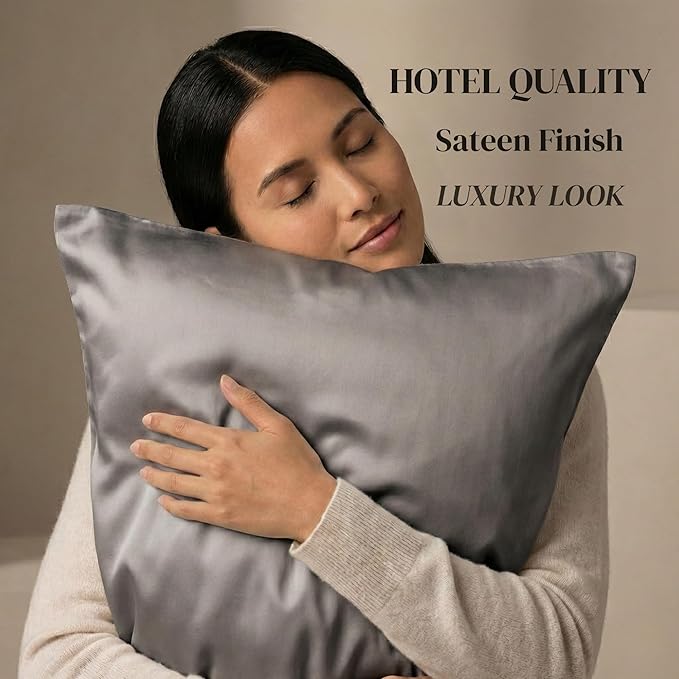 Beckham Hotel Collection Cotton Pillowcases Standard/Queen, 500TC, Sateen Finish, Open End, Breathable, Moisture-Wicking, Dark Gray (4 Pieces)