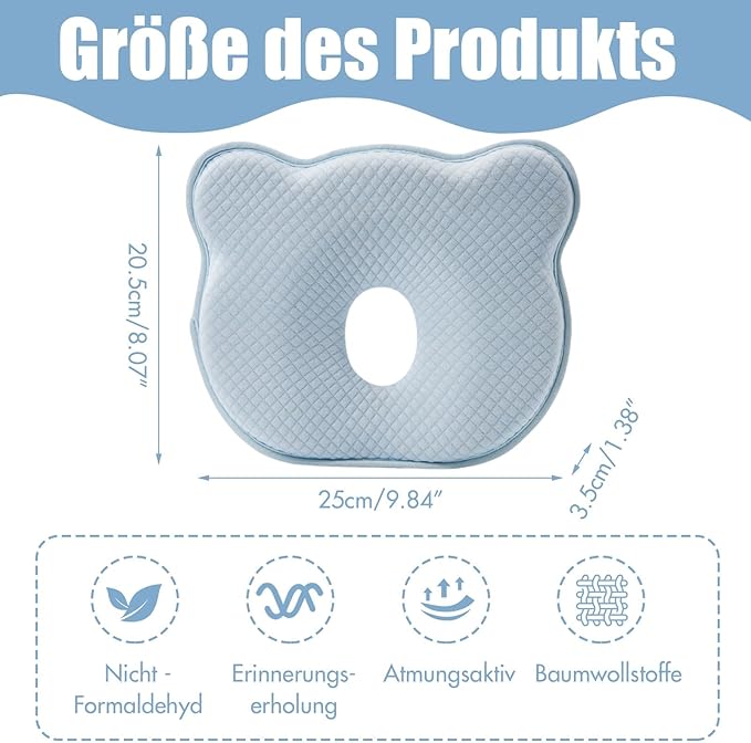 Memory Foam Baby Travel Pillow,Portable Cute Cartoon Bear Soft and Cozy Pillow, Breathable Bedding Set