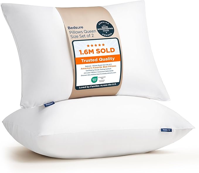 Bedsure Standard Pillows Size Set of 2 - Bed Pillows Standard Size for Sleeping, Soft and Supportive, Hotel Quality, Original Down Alternative Filling for Side, Back Sleepers, 2 Pack