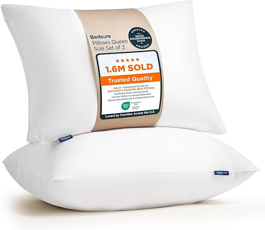 Bedsure Standard Pillows Size Set of 2 - Bed Pillows Standard Size for Sleeping, Soft and Supportive, Hotel Quality, Original Down Alternative Filling for Side, Back Sleepers, 2 Pack