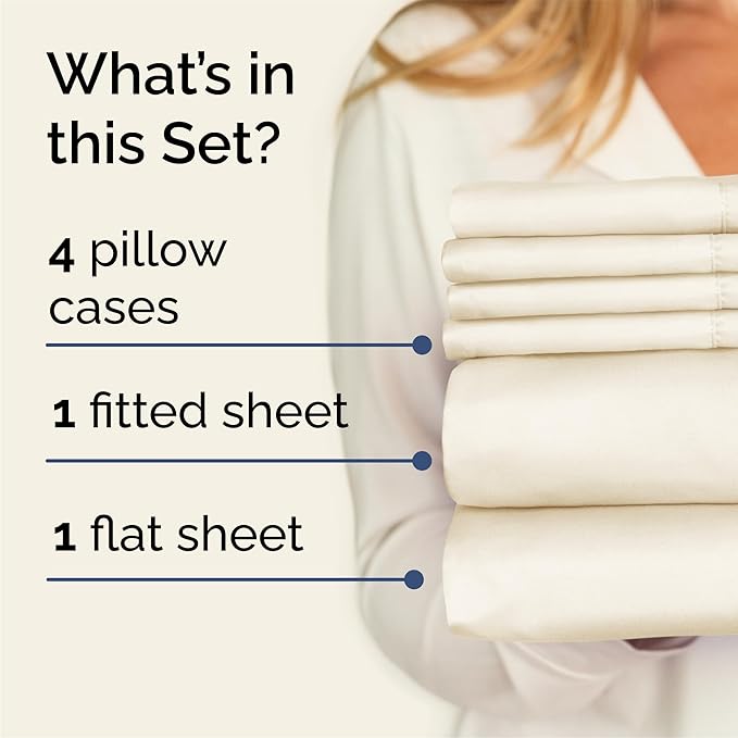 Queen 6 Piece Sheet Set - Comfy Breathable & Cooling - Ultra-Soft Hotel Luxury Bedding Set with 8-16 Inch Deep Pockets - 1 Flat & 1 Fitted Sheet & 4 Pillowcases - Wrinkle Free & Easy Care - Off White