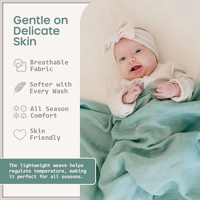Organic Baby Muslin Swaddle Blankets - Solid Grey and Blue Swaddle Blanket 2 Pack - Soft Organic Cotton and Natural Bamboo Muslin, XLarge and Breathable, 47" X 47"
