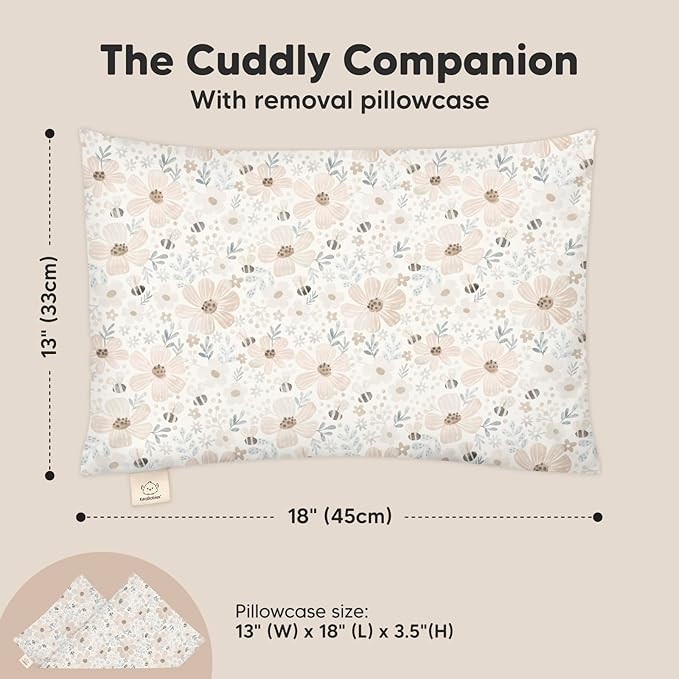 KeaBabies Toddler Pillow with Pillowcase - 13x18 My Little Cuddly Kids Travel Pillows for Sleeping, Nap, Viscose from Bamboo Nursery Pillowcase, Soft & Breathable, Toddler 2-5 Years Old (Flora Vale)