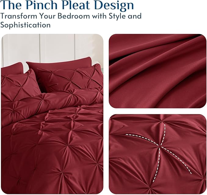 JOLLYVOGUE Twin Comforter Set 5 Pieces - Bed in a Bag Twin for All Season, Pintuck Bedding Comforter Sets with Comforter, Flat Sheet, Fitted Sheet and Pillowcases & Shams, Burgundy