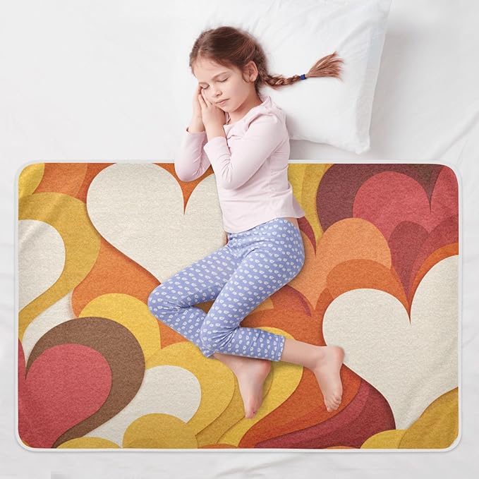 Waterproof Bed Pad Reusable Changing Pad Toddler Mattress Protector Large Pee Pad Baby Diaper Pad Soft Washable Liner Orange Abstract Hearts