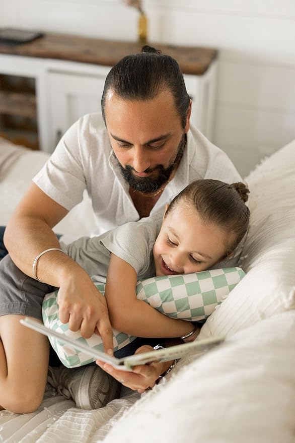 Tiny Twinkle Toddler Pillow with Fitted Pillowcase | Ergonomic Shape with Resilient, Cloud-Like Memory Foam for Comfortable Sleeping | Kids Travel Pillows (Sage Checkers)