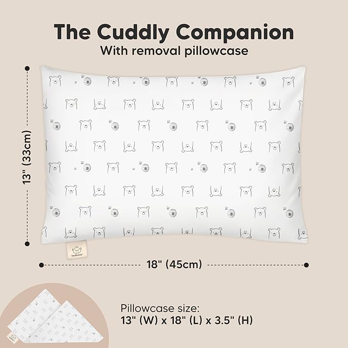 KeaBabies Toddler Pillow with Pillowcase - 13x18 My Little Cuddly Kids Travel Pillows for Sleeping, Nap, Viscose from Bamboo Nursery Pillowcase, Soft & Breathable, Toddler 2-5 Years Old (Bumble Bear)